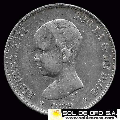 NA2 - ESPANHA - 5 PESETAS - 1889 - ALFONSO XIII REY - MONEDA DE PLATA