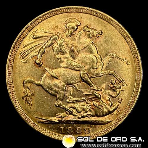 INGLATERRA - SOVEREIGN, LIBRA INGLESA (VICTORIA - JUBILEO) - 1889 - MONEDA DE ORO