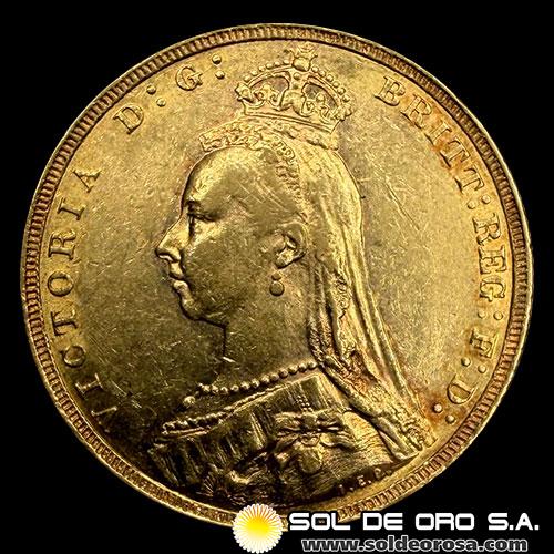 INGLATERRA - SOVEREIGN, LIBRA INGLESA (VICTORIA - JUBILEO) - 1889 - MONEDA DE ORO