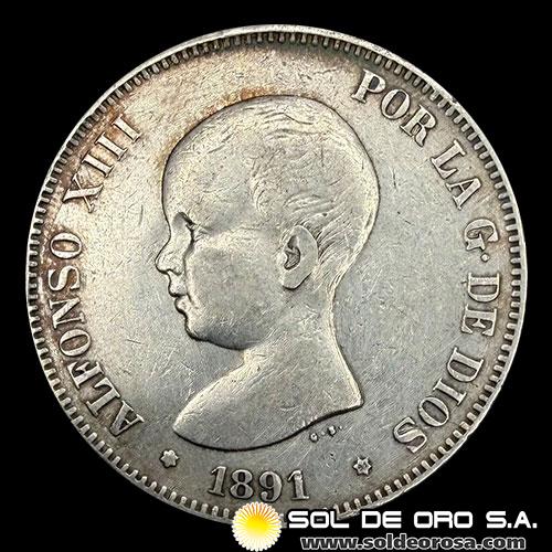NA2 - ESPAÑA - 5 PESETAS, 1891 - ALFONSO XIII REY DE ESPAÑA - MONEDA DE PLATA