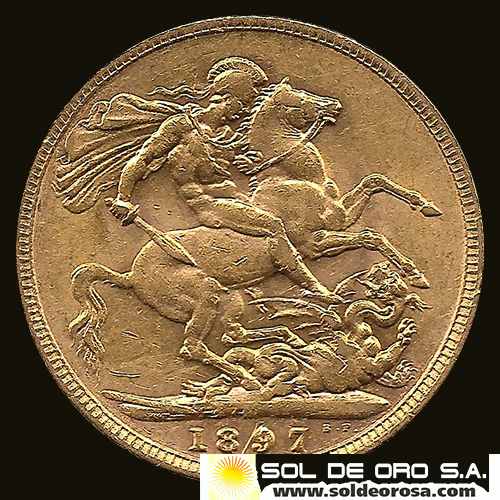 INGLATERRA - SOVEREIGN, LIBRA INGLESA (VICTORIA - CABEZA VIEJA), 1897 - MONEDA DE ORO