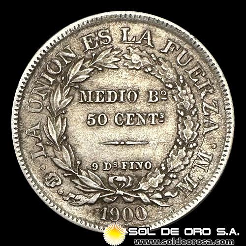 NA1 - BOLIVIA - 50 CENTAVOS, 1900 - MONEDA DE PLATA