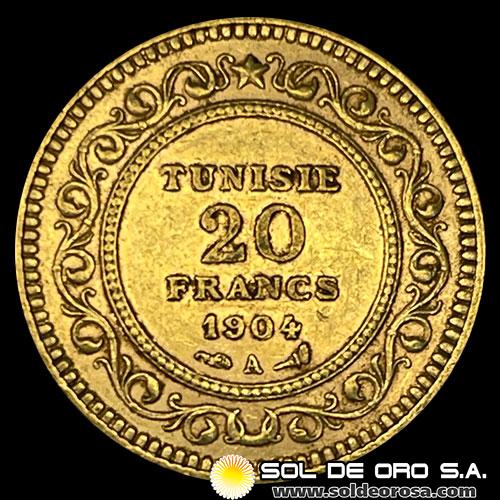 TUNEZ - 20 FRANCS, 1904 - MONEDA DE ORO