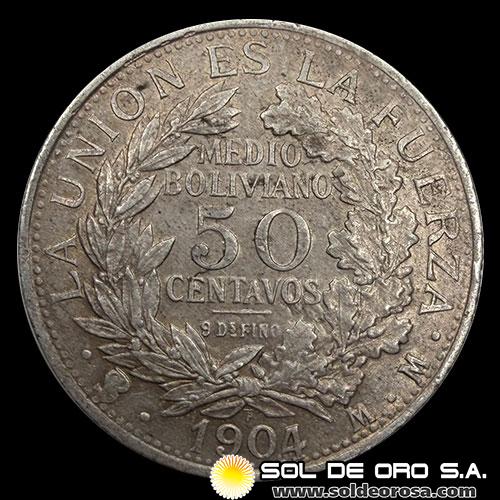 NA1 - BOLIVIA - 50 CENTAVOS, 1904 - MONEDA DE PLATA