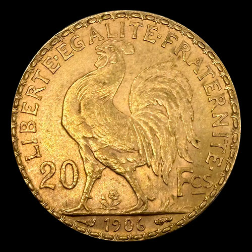 FRANCIA - REPUBLIQUE FRANCAISE - 20 FRANCOS, TIPO ROOSTER, 1906 - MONEDA DE ORO
