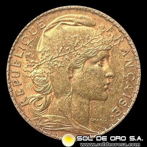 FRANCIA - REPUBLIQUE FRANCAISE - 20 FRANCOS, TIPO ROOSTER - 1902 - MONEDA DE ORO