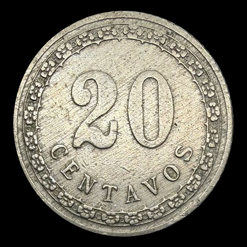 NUMIS - MONEDAS DEL PARAGUAY - 20 CENTAVOS, 1908 - LAMINADO - MONEDA DE COBRE Y NIQUEL