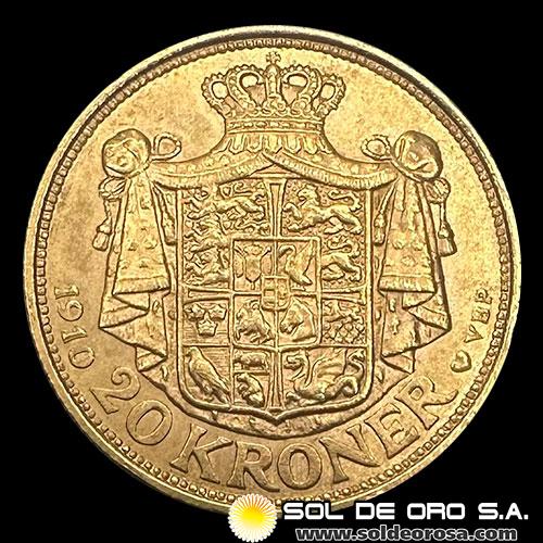 DINAMARCA - 20 KRONER, 1910 - MONEDA DE ORO