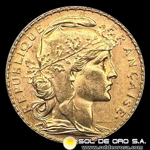 FRANCIA - REPUBLIQUE FRANCAISE - 20 FRANCOS, TIPO ROOSTER - 1914 - MONEDA DE ORO