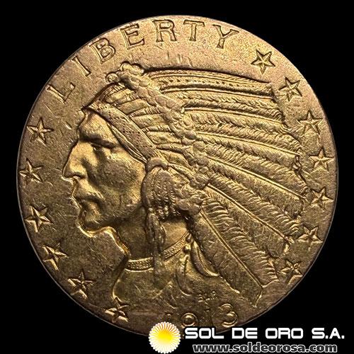 ESTADOS UNIDOS DE AMERICA - 5 DOLLARS, 1913 - INDIAN HEAD - MONEDA DE ORO
