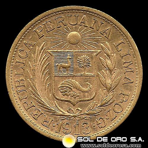 REPUBLICA PERUANA - 1 LIBRA, 1913 - MONEDA DE ORO
