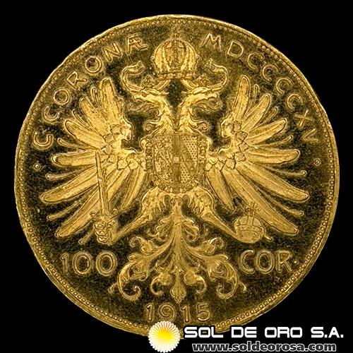 AUSTRIA - 100 CORONAS, 1915 - MONEDA DE ORO
