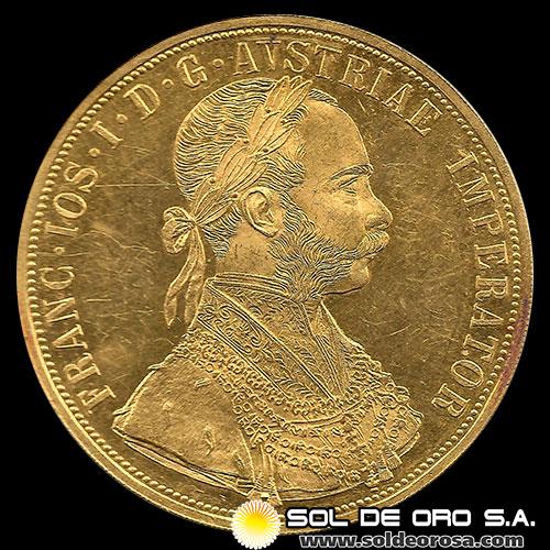 AUSTRIA - 4 DUCADOS, 1915 - MONEDA DE ORO