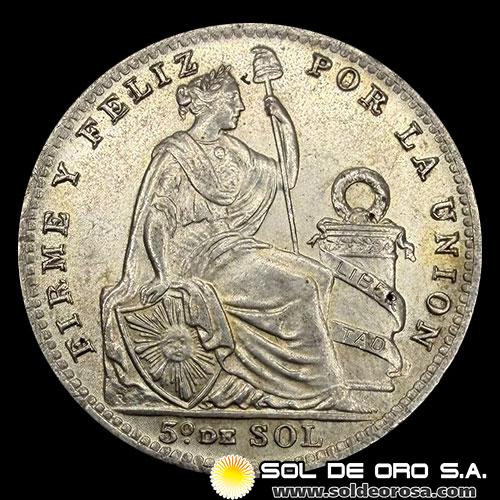 NA4 - REPUBLICA PERUANA - 1/5 SOL, 1916 - MONEDA DE PLATA