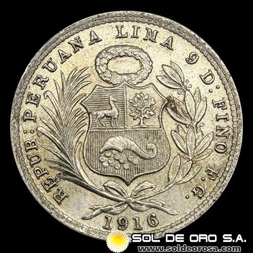 NA4 - REPUBLICA PERUANA - 1/5 SOL, 1916 - MONEDA DE PLATA