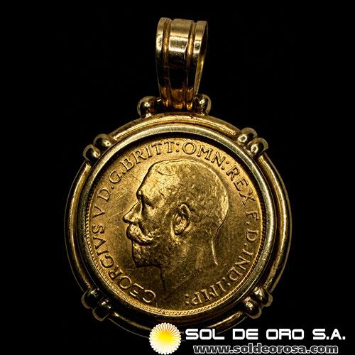 INGLATERRA - SOVEREIGN (GEORGE V), LIBRA INGLESA, 1920 - PRENDEDOR 18K - MONEDA DE ORO