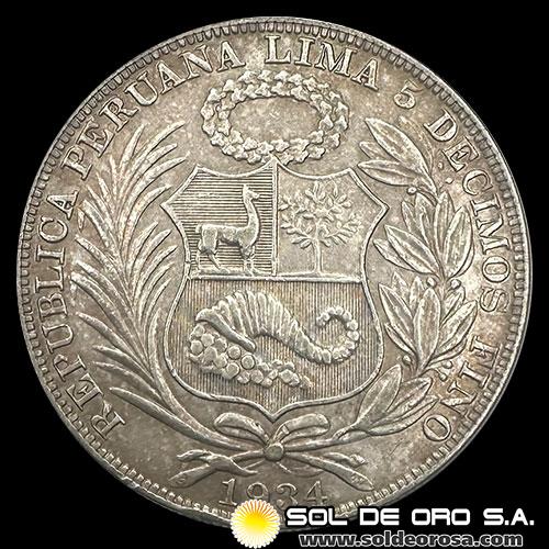 NA4 - REPUBLICA PERUANA - 1 SOL, 1934 - MONEDA DE PLATA