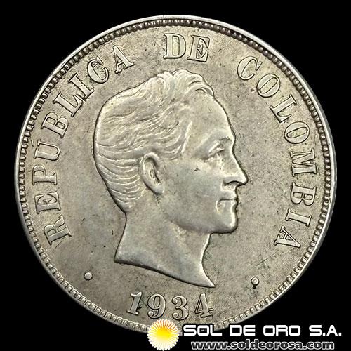 NA2 - COLOMBIA - 50 CENTAVOS, 1934 - SIMON BOLIVAR - MONEDA DE PLATA