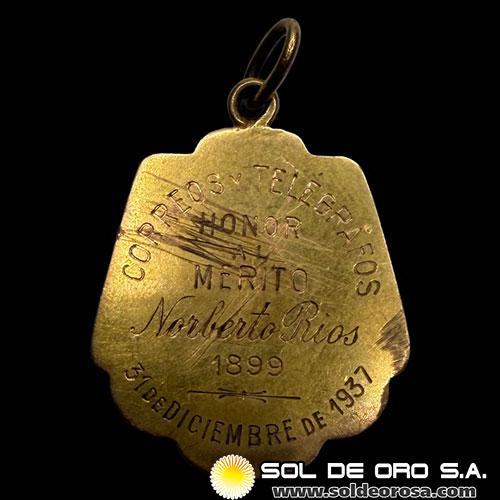 NUMIS - REPUBLICA DEL PARAGUAY - CORREOS Y TELEGRAFOS - HONOR AL MERITO - 31 DE DICIEMBRE DE 1937 - MEDALLA DE ORO 14K