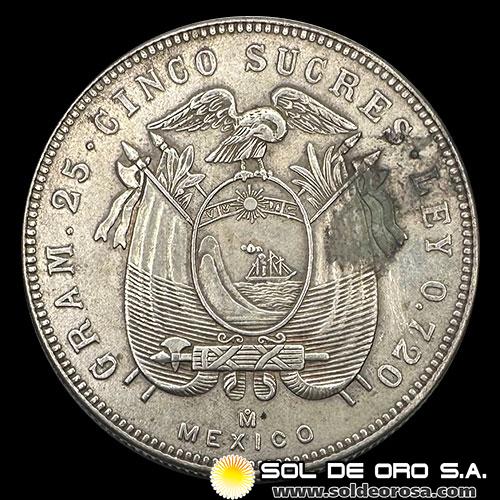 NA2 - REPUBLICA DE ECUADOR - 5 SUCRES, 1943 - MONEDA DE PLATA