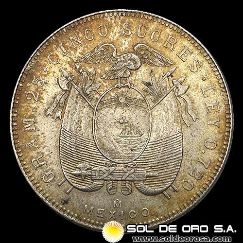 NA2 - REPUBLICA DE ECUADOR - 5 SUCRES, 1944 - MONEDA DE PLATA