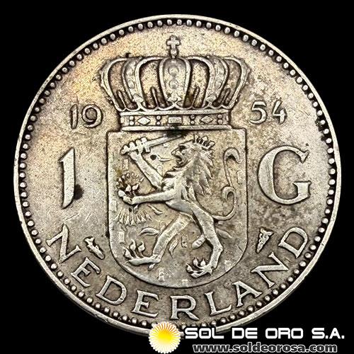 NA2 - HOLANDA - 1 GULDEN, 1954 - MONEDA DE PLATA