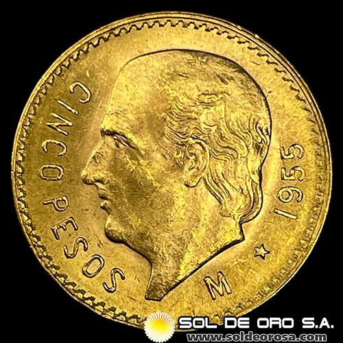 REPUBLICA DE MEXICO - 5 PESOS, 1955 - MONEDA DE ORO