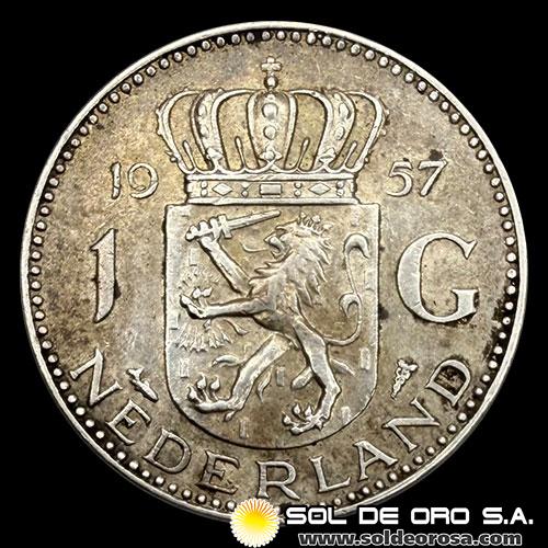 NA2 - HOLANDA - 1 GULDEN, 1957 - MONEDA DE PLATA