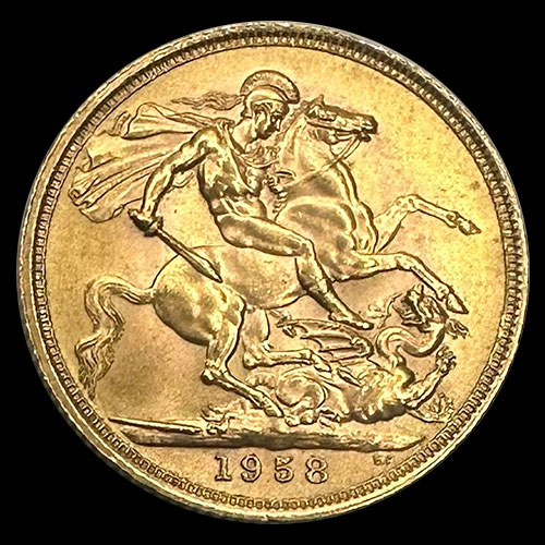 INGLATERRA - SOVEREIGN, LIBRA INGLESA (ELIZABETH II - SIN CORONA), 1958 - MONEDA DE ORO