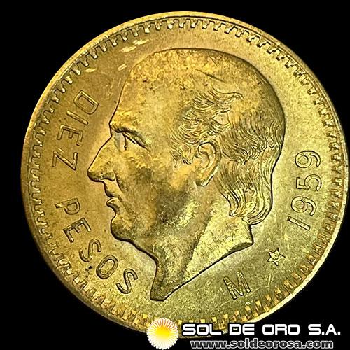 MEXICO - 10 PESOS, 1959 - MONEDA DE ORO