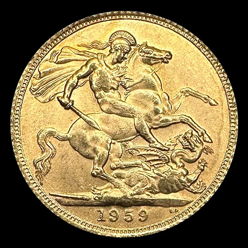 INGLATERRA - SOVEREIGN, LIBRA INGLESA (ELIZABETH II - SIN CORONA), 1959 - MONEDA DE ORO