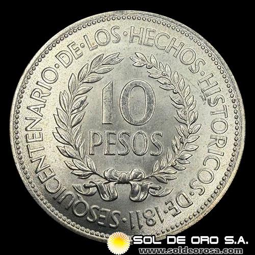 NA4 - URUGUAY - 10 PESOS, 1961 - MONEDA DE PLATA