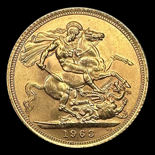 INGLATERRA - SOVEREIGN, LIBRA INGLESA (ELIZABETH II - SIN CORONA), 1963 - MONEDA DE ORO