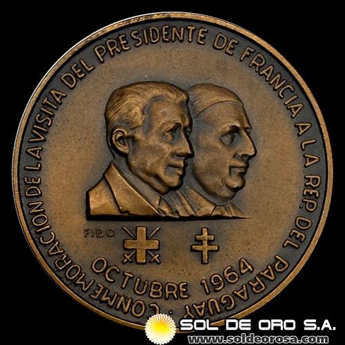 NUMIS - REPUBLICA DEL PARAGUAY - VISITA DEL PRESIDENTE DE FRANCIA AL PARAGUAY - 1964 - MEDALLA CONMEMORATIVA