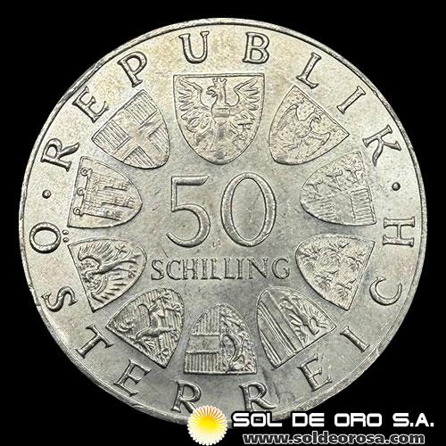 NA1 - AUSTRIA - 50 SCHILLING, 1966 - 150th ANNIVERSARY OF THE NATIONAL BANK - MONEDA DE PLATA