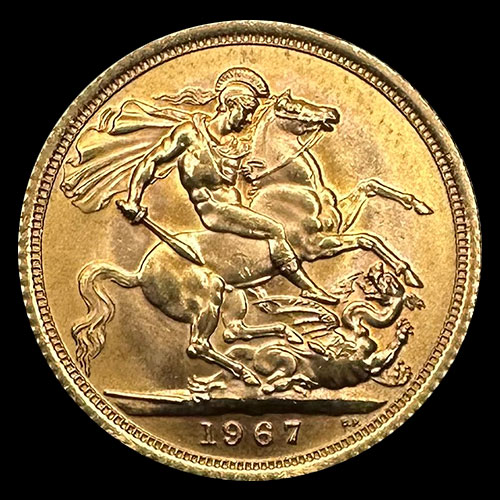 INGLATERRA - SOVEREIGN, LIBRA INGLESA (ELIZABETH II - SIN CORONA) - 1967 - MONEDA DE ORO