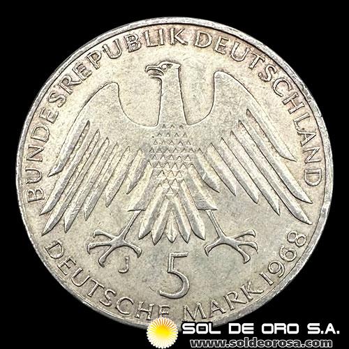 NA1 - ALEMANIA - 5 MARK - 1968 - Subject: 70 th Anniversary - Death of Friedrich Wilhelm Raiffeisen - MONEDA DE PLATA