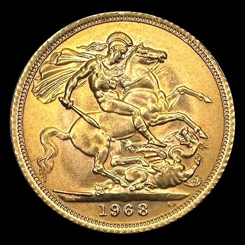 INGLATERRA - SOVEREIGN, LIBRA INGLESA (ELIZABETH II - SIN CORONA), 1968 - MONEDA DE ORO
