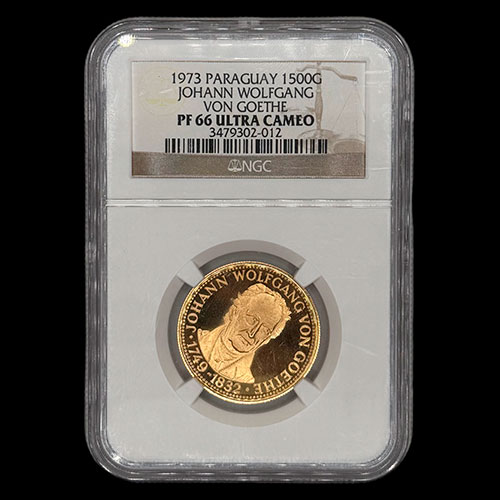 STAL - PARAGUAY - PM 110 - 1.500 GUARANIES, 1973 - Motivo: JOHANN WOLFGANG VON GOETHE - MONEDAS CONMEMORATIVAS DE ORO