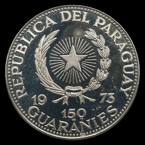 NUMIS - PARAGUAY - PM 95 - 150 GUARANIES, 1973 - Motivo: VASIJA ZOOMORFA - CULTURA MIXTECA - MONEDAS CONMEMORATIVAS DE PLATA 