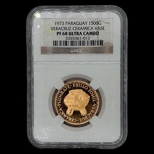 STAL - PARAGUAY - PM 104 - 1.500 GUARANIES, 1973 - Motivo: CERAMICA PLUMBATE - ESTILO TOHIL - VERACRUZ - MONEDAS CONMEMORATIVAS DE ORO