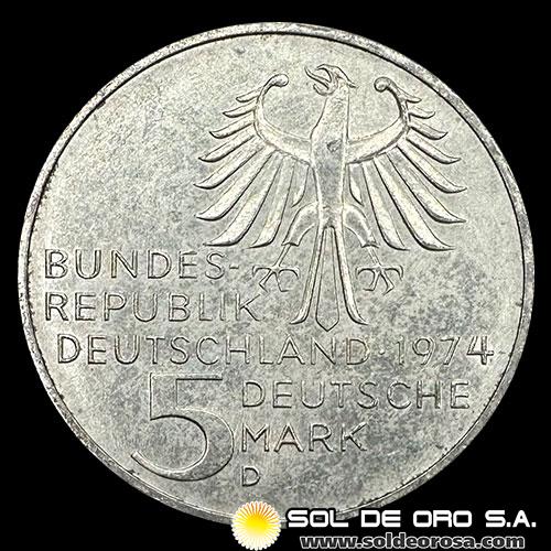 	NA1 - ALEMANIA - 5 MARK - 1974 - Subject: 250th Anniversary - Birth of Immanuel Kent - MONEDA DE PLATA