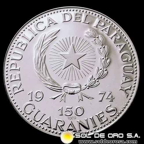 NUMIS - MONEDAS DEL PARAGUAY - 150 GUARANIES, 1974 - KONRAD ADENAUER - MONEDA DE PLATA