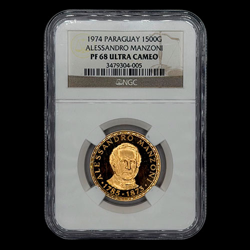 STAL - PARAGUAY - PM 154 - 1.500 GUARANIES, 1974 - Motivo: ALESSANDRO MANZONI 1785 - 1873 - MONEDAS CONMEMORATIVAS DE ORO