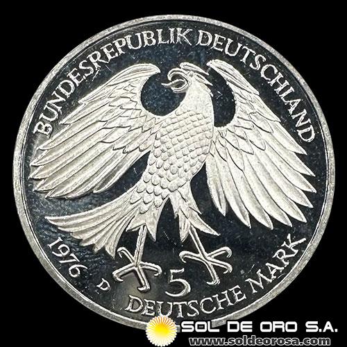 	NA1 - ALEMANIA - 5 MARK - 1976 - Subject: 300th Anniversary - Death of von Grimmelshausen, writer - MONEDA DE PLATA
