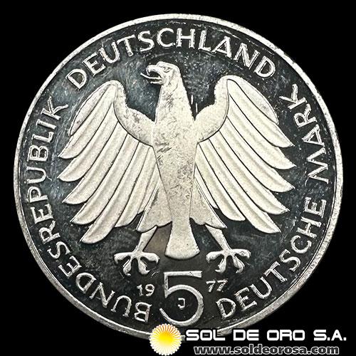 NA1 - ALEMANIA - 5 MARK - 1977 - Subject: 200th Anniversary - Birth of Carl Friedrich Gauss 1777 - 1855 - MONEDA DE PLATA