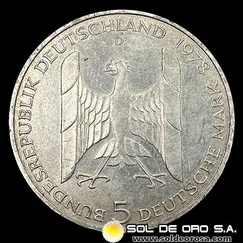 	NA1 - ALEMANIA - 5 MARK - 1978 - Subject: 100th Anniversary - Birth of Gustav Stresemann - MONEDA DE PLATA