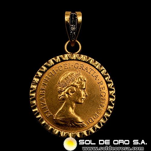 INGLATERRA - SOVEREIGN, LIBRA INGLESA (ELIZABETH II - CORONADA) - 1979 - PRENDEDOR 18K - MONEDA DE ORO