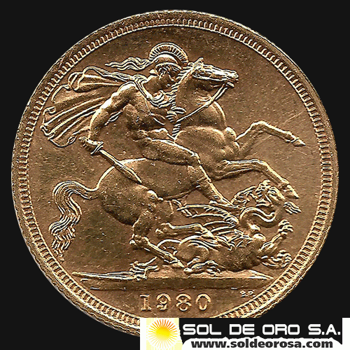 INGLATERRA - SOVEREIGN, LIBRA INGLESA (ELIZABETH II - CORONADA), 1980 - MONEDA DE ORO