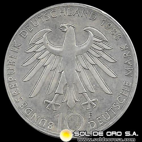 NA1 -  ALEMANIA - 10 MARK - 1988 - Subject: 100th Anniversary - Death of Carl Zeiss 1816 - 1888 - MONEDA DE PLATA